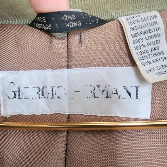 90s vintage Giorgio Armani double-breasted trench coat. Cotton/wool. Green - Picture 7 of 9